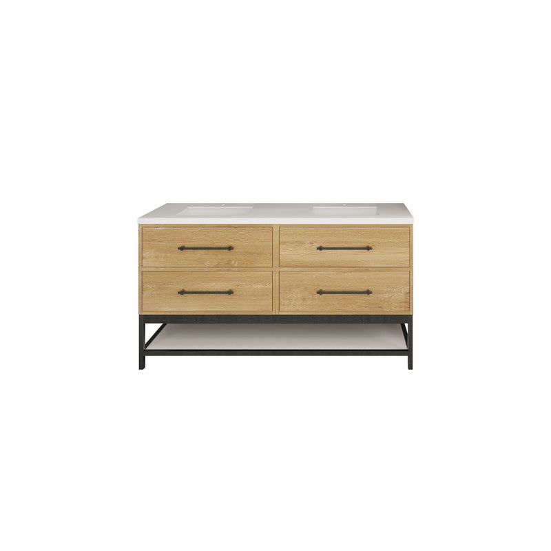 Victoria Drawers with Open Shelf 60" Freestanding Bathroom Vanity with Acrylic Integrated Sink Top