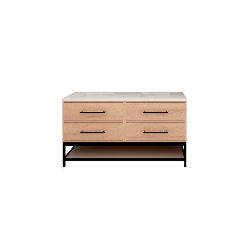 Victoria Drawers with Open Shelf 60" Freestanding Bathroom Vanity with Acrylic Integrated Sink Top