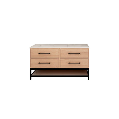 Victoria Drawers with Open Shelf 60" Freestanding Bathroom Vanity with Acrylic Integrated Sink Top