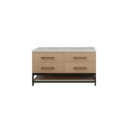 Victoria Drawers with Open Shelf 60" Freestanding Bathroom Vanity with Acrylic Integrated Sink Top