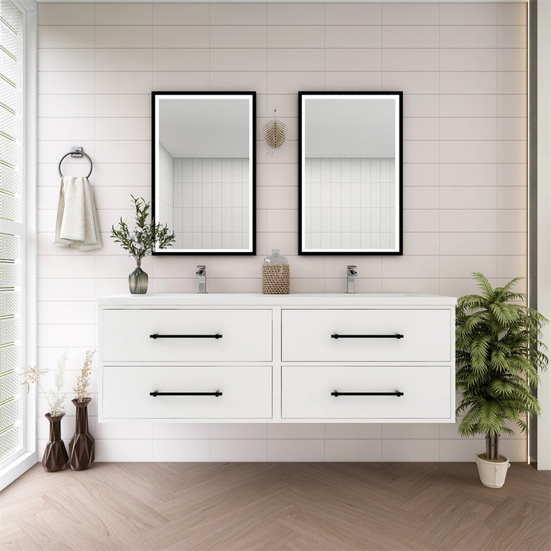 Victoria Drawers 60" Wall Mounted Bathroom Vanity with Acrylic Integrated Sink Top