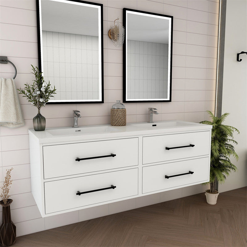 Victoria Drawers 60" Wall Mounted Bathroom Vanity with Acrylic Integrated Sink Top