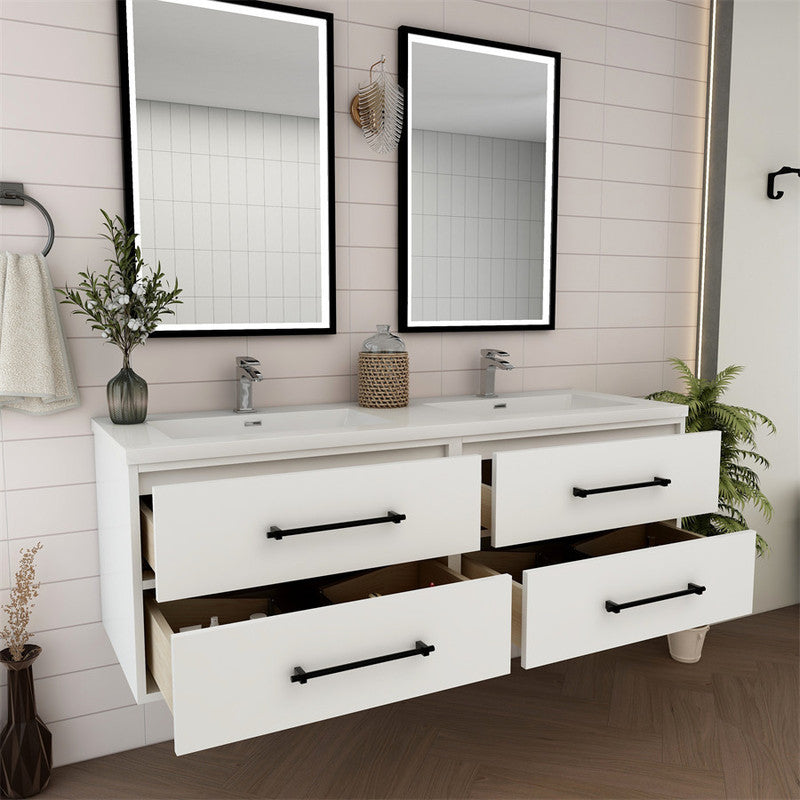 Victoria Drawers 60" Wall Mounted Bathroom Vanity with Acrylic Integrated Sink Top