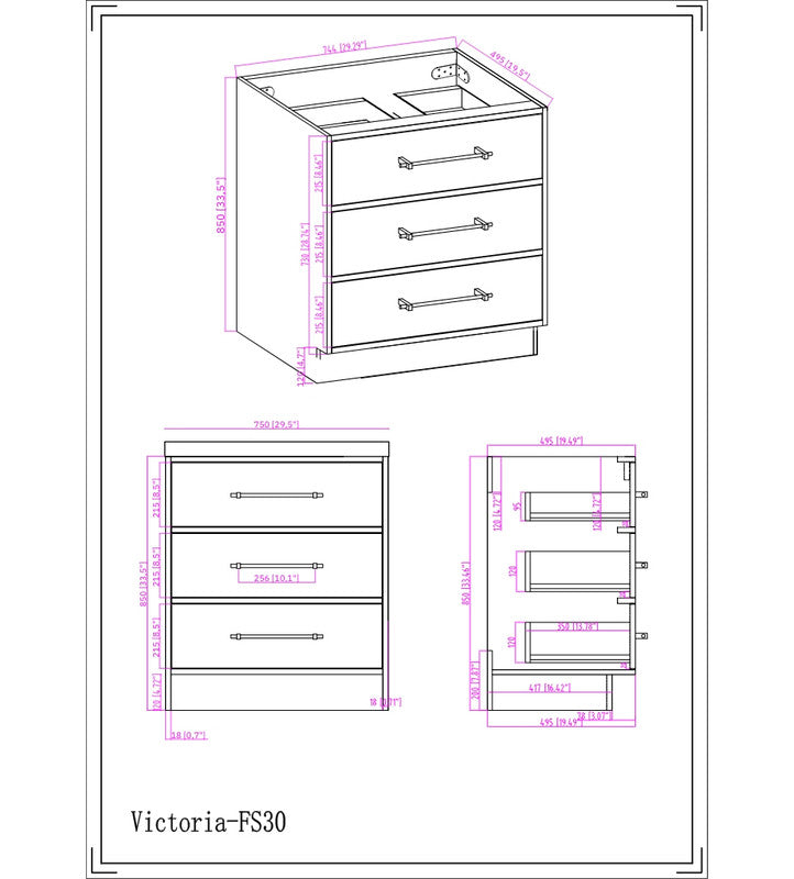 Victoria 30" Freestanding Bathroom Vanity with Acrylic Integrated Sink Top