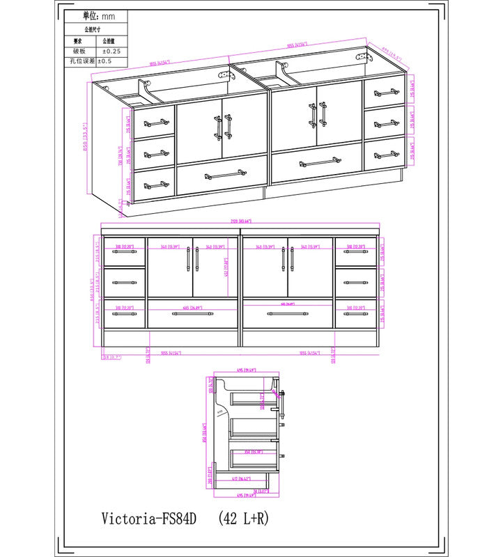 Victoria 84" Freestanding Bathroom Vanity with Acrylic Integrated Sink Top