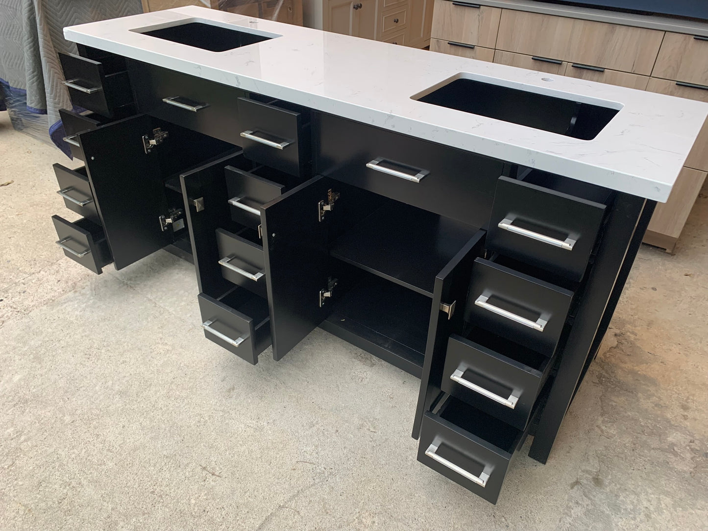 [CLEARANCE] Virtu USA Caroline Parkway Espresso Black 72” Bathroom Vanity [BASE ONLY]