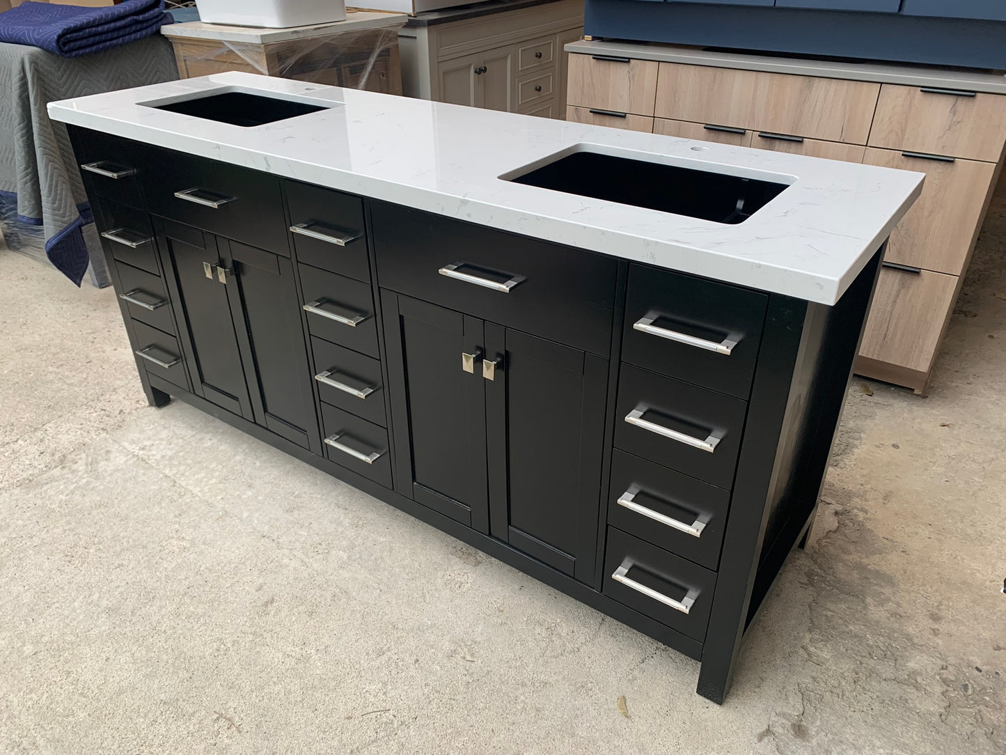 [CLEARANCE] Virtu USA Caroline Parkway Espresso Black 72” Bathroom Vanity [BASE ONLY]