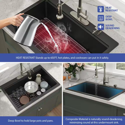 Jameson 33" Granite Composite Top Mount Kitchen Sink with Workstation