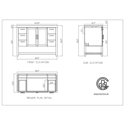 Winchester 48" Freestanding Bathroom Vanity with Quartz Top and Ceramic Undermount Sink