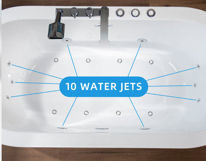 [CLEARANCE] WOODBRIDGE 66-1/2" x 31-7/8" Whirlpool Water Jetted and Air Bubble Freestanding Heated Soaking Combination Bathtub with Tub Filler, BJ200+F0041CH