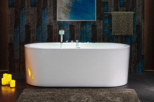 [CLEARANCE] WOODBRIDGE 66-1/2" x 31-7/8" Whirlpool Water Jetted and Air Bubble Freestanding Heated Soaking Combination Bathtub with Tub Filler, BJ200+F0041CH