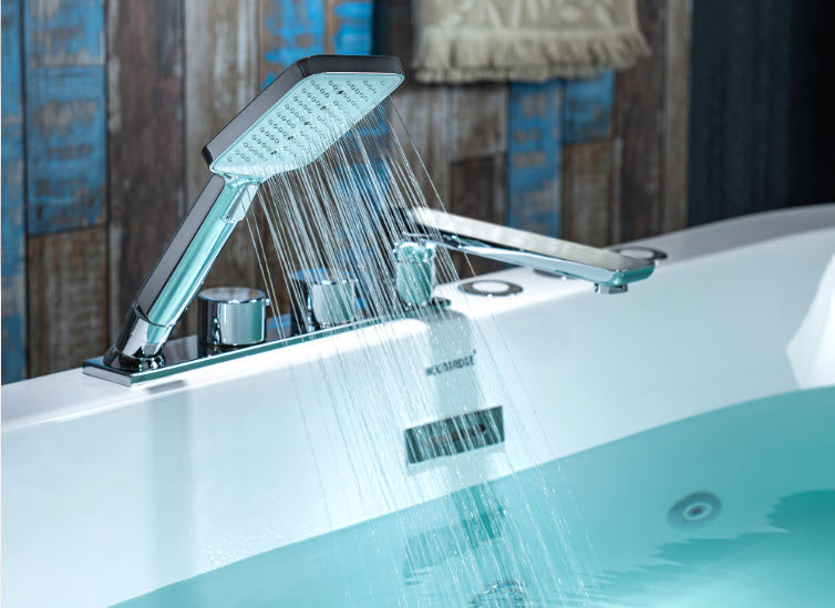 [CLEARANCE] WOODBRIDGE 66-1/2" x 31-7/8" Whirlpool Water Jetted and Air Bubble Freestanding Heated Soaking Combination Bathtub with Tub Filler, BJ200+F0041CH