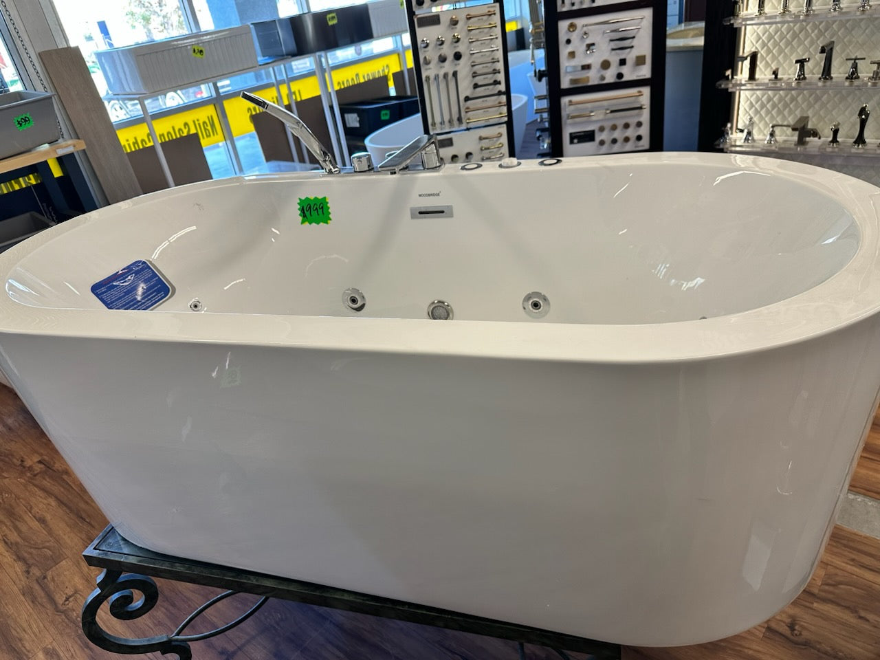 [CLEARANCE] WOODBRIDGE 66-1/2" x 31-7/8" Whirlpool Water Jetted and Air Bubble Freestanding Heated Soaking Combination Bathtub with Tub Filler, BJ200+F0041CH