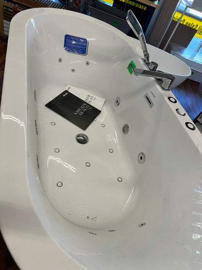 [CLEARANCE] WOODBRIDGE 66-1/2" x 31-7/8" Whirlpool Water Jetted and Air Bubble Freestanding Heated Soaking Combination Bathtub with Tub Filler, BJ200+F0041CH