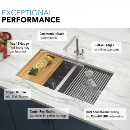 Kennedy 32" Stainless Steel Undermount Double Basin Kitchen Sink with Workstation