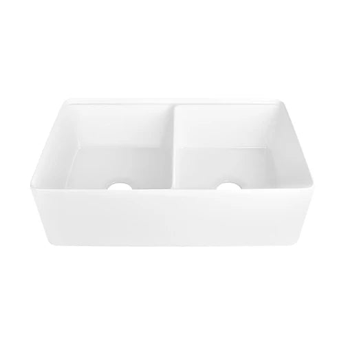 Becker 33" Fireclay Apron / Farmhouse Double Basin Kitchen Sink with Workstation