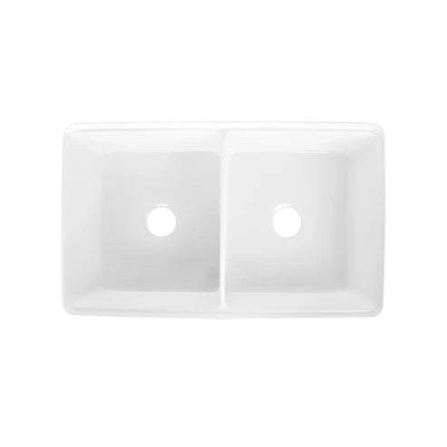 Becker 33" Fireclay Apron / Farmhouse Double Basin Kitchen Sink with Workstation