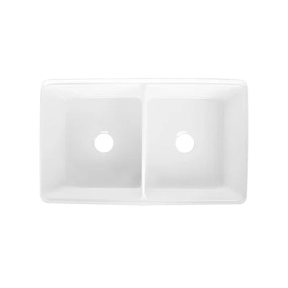 Becker 33" Fireclay Apron / Farmhouse Double Basin Kitchen Sink with Workstation
