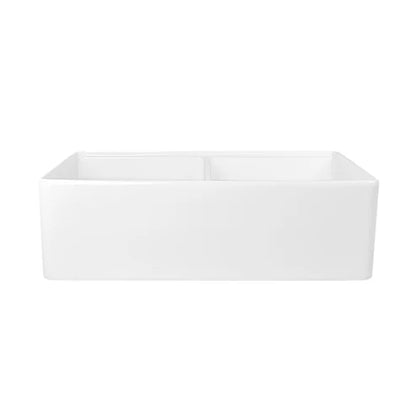 Becker 33" Fireclay Apron / Farmhouse Double Basin Kitchen Sink with Workstation