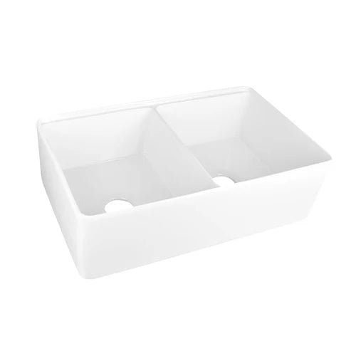 Becker 33" Fireclay Apron / Farmhouse Double Basin Kitchen Sink with Workstation