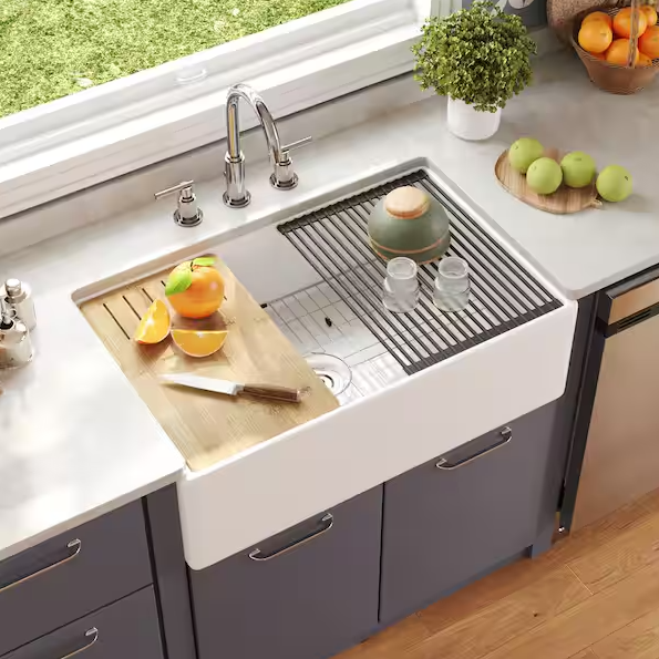 Becker 33" Fireclay Apron / Farmhouse Kitchen Sink with Workstation