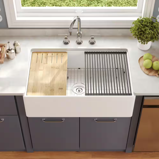 Becker 33" Fireclay Apron / Farmhouse Kitchen Sink with Workstation