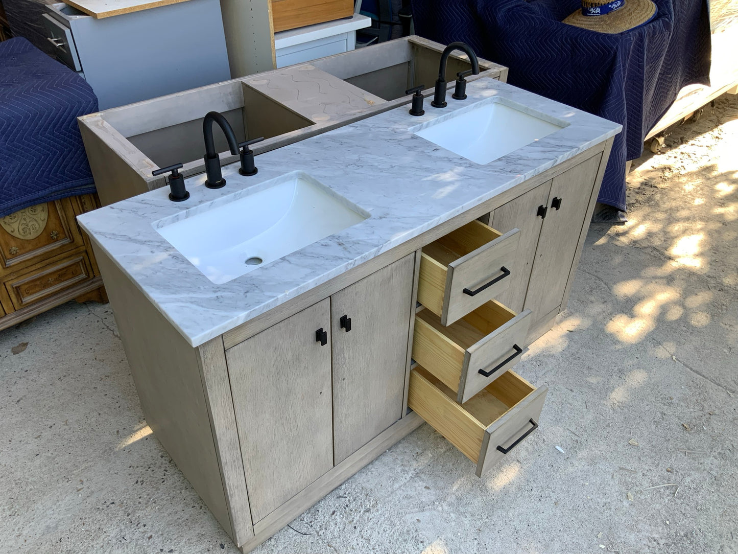 [CLEARANCE] Water Creation Hugo Grey Oak 60" Bathroom Vanity [BASE ONLY]
