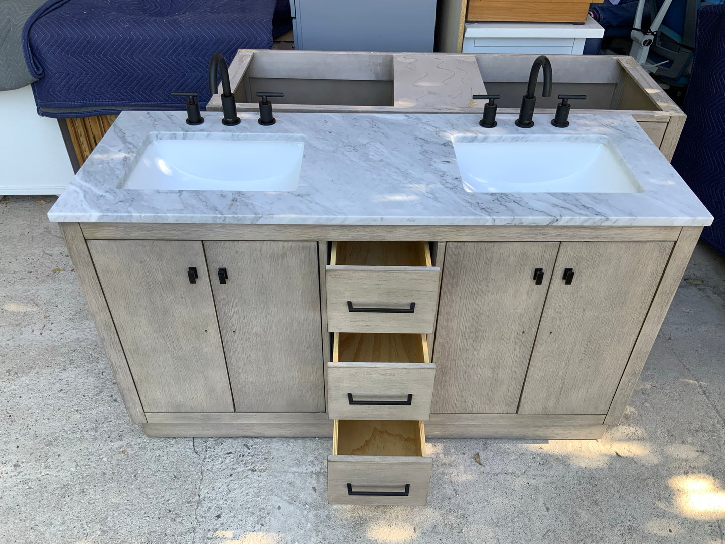 [CLEARANCE] Water Creation Hugo Grey Oak 60" Bathroom Vanity [BASE ONLY]