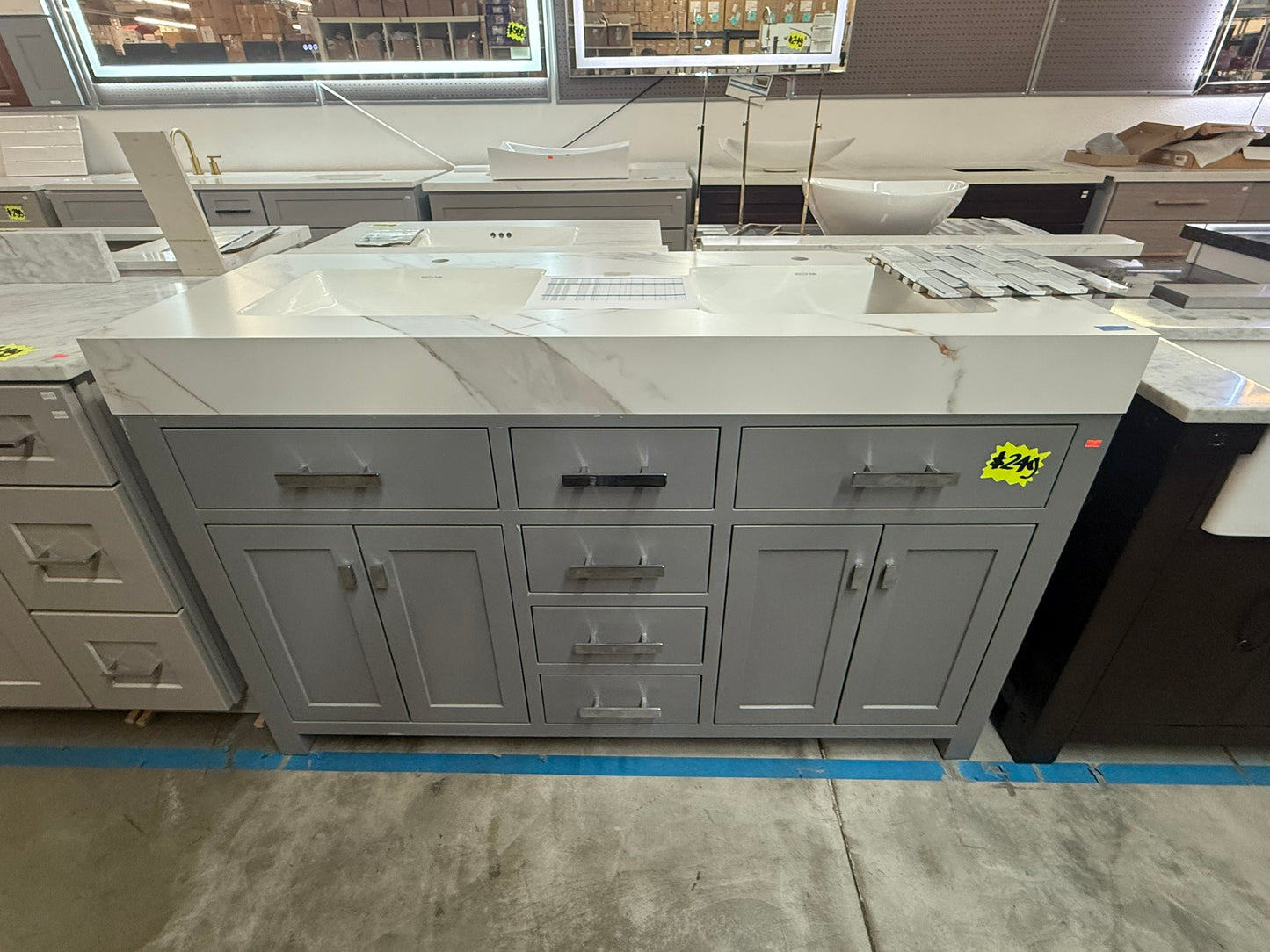 [CLEARANCE] Water Creation Madison Cashmere Grey 60" Bathroom Vanity [BASE ONLY]