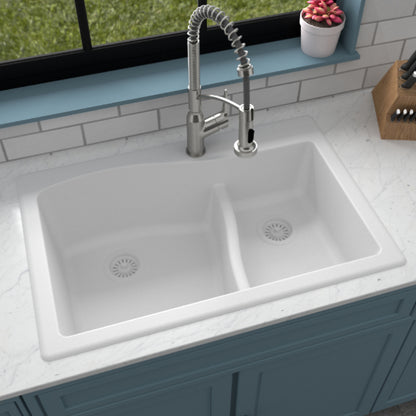 Lithoscape 32" Quartz Composite Top Mount Double Basin Kitchen Sink