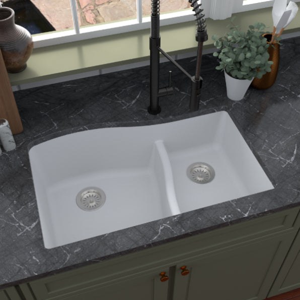 Lithoscape 32" Quartz Composite Undermount Double Basin Kitchen Sink