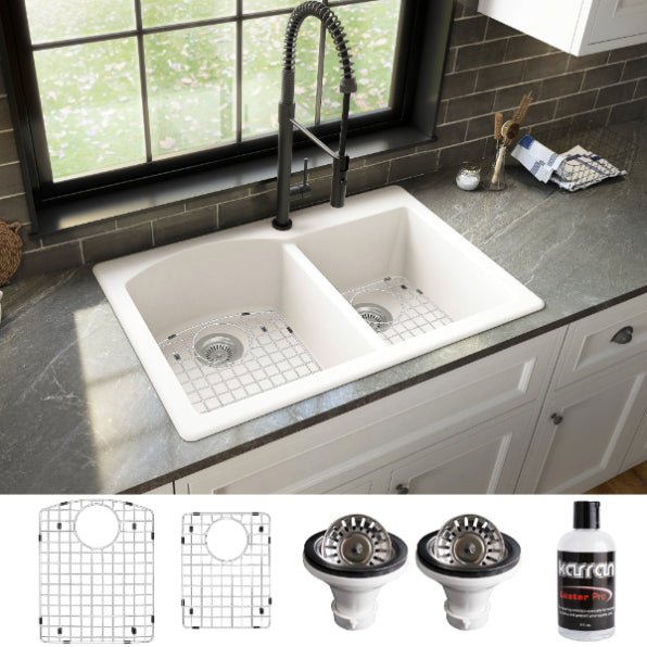 Stonera 32" Quartz Composite Top Mount Double Basin Kitchen Sink