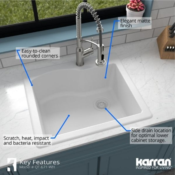 Stonera 24" Quartz Composite Top Mount Kitchen Sink