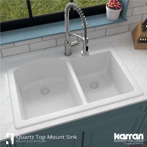 Stonera 32" Quartz Composite Top Mount Double Basin Kitchen Sink