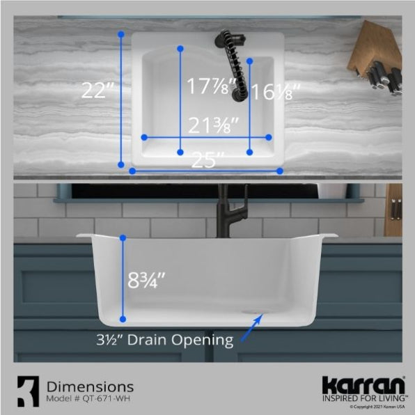 Stonera 24" Quartz Composite Top Mount Kitchen Sink