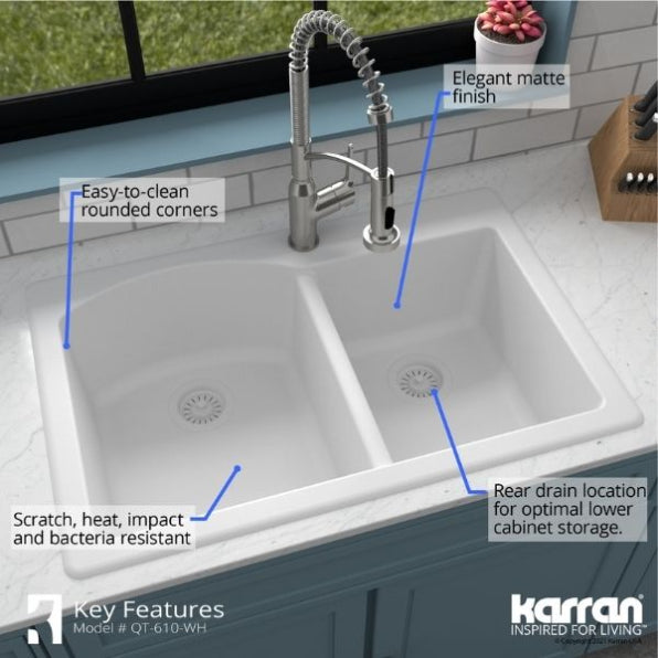 Stonera 32" Quartz Composite Top Mount Double Basin Kitchen Sink