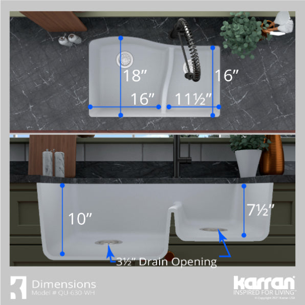 Lithoscape 32" Quartz Composite Undermount Double Basin Kitchen Sink