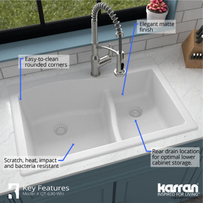 Lithoscape 32" Quartz Composite Top Mount Double Basin Kitchen Sink