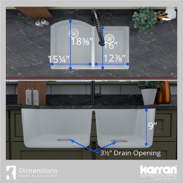 Stonera 32" Quartz Composite Undermount Double Basin Kitchen Sink