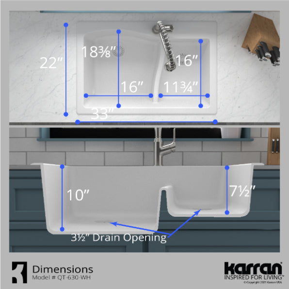 Lithoscape 32" Quartz Composite Top Mount Double Basin Kitchen Sink