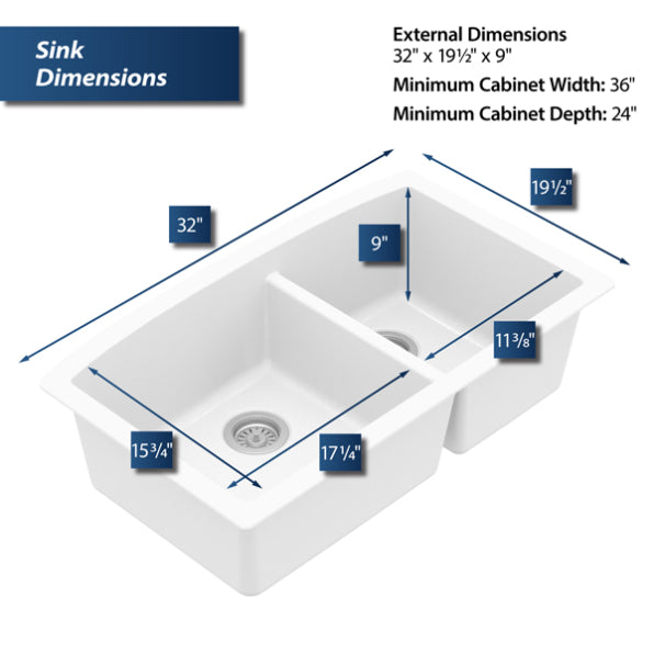 Tudor 33" Quartz Composite Undermount Kitchen Sink