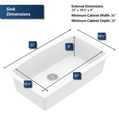 Tudor 33" Quartz Composite Undermount Kitchen Sink