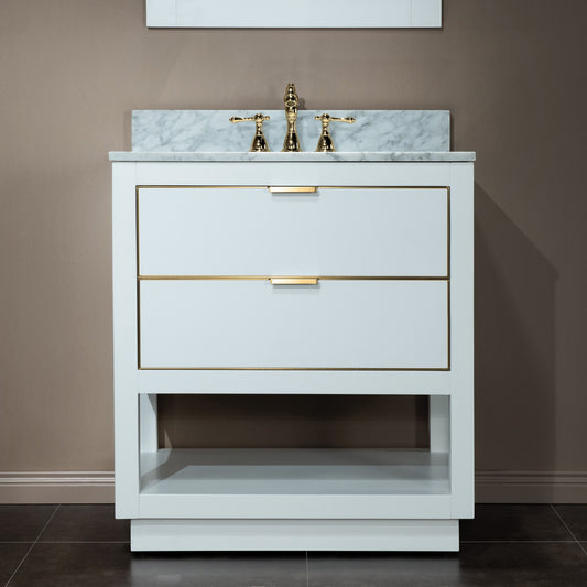 Venice 30" Freestanding Bathroom Vanity with Natural Carrara Marble Top