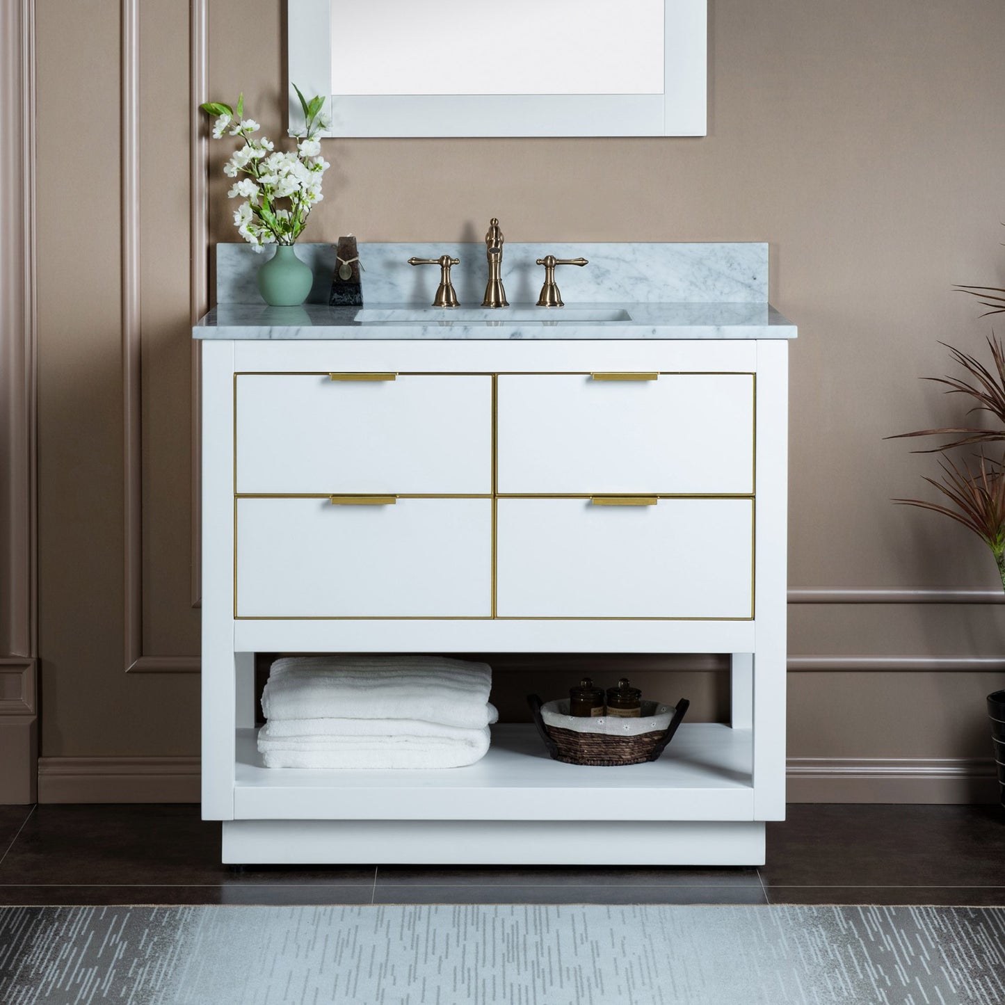 Venice 36" Freestanding Bathroom Vanity with Natural Carrara Marble Top