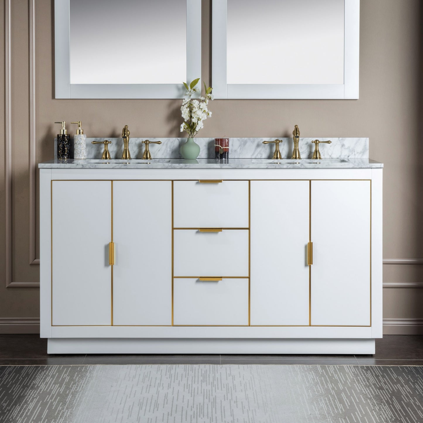 Venice 60" Freestanding Bathroom Vanity with Natural Carrara Marble Top