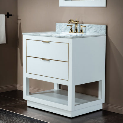 Venice 30" Freestanding Bathroom Vanity with Natural Carrara Marble Top