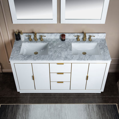 Venice 60" Freestanding Bathroom Vanity with Natural Carrara Marble Top