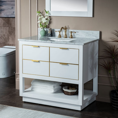 Venice 36" Freestanding Bathroom Vanity with Natural Carrara Marble Top