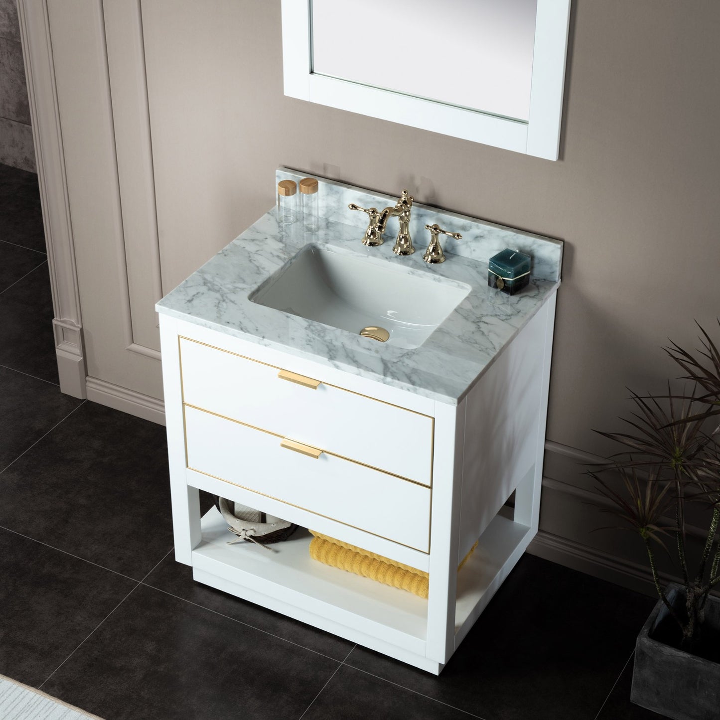 Venice 30" Freestanding Bathroom Vanity with Natural Carrara Marble Top