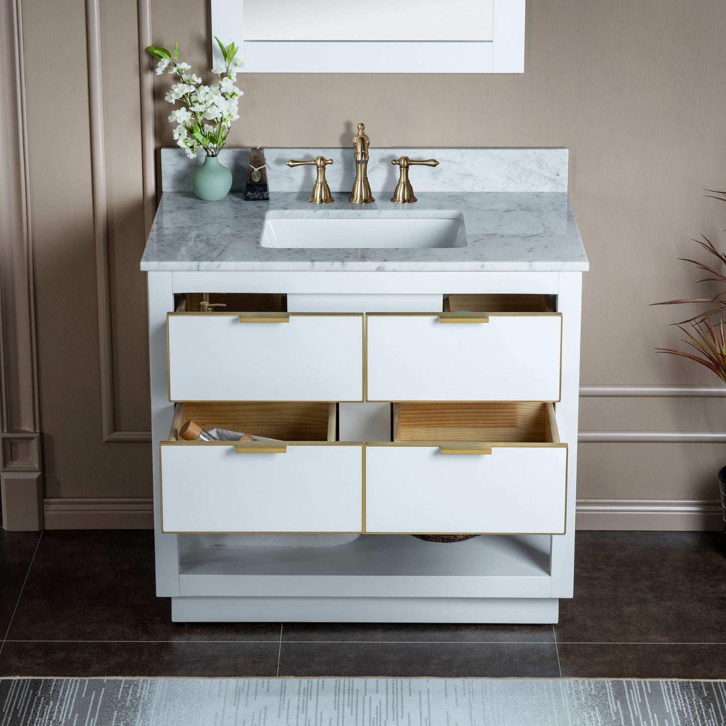 Venice 36" Freestanding Bathroom Vanity with Natural Carrara Marble Top